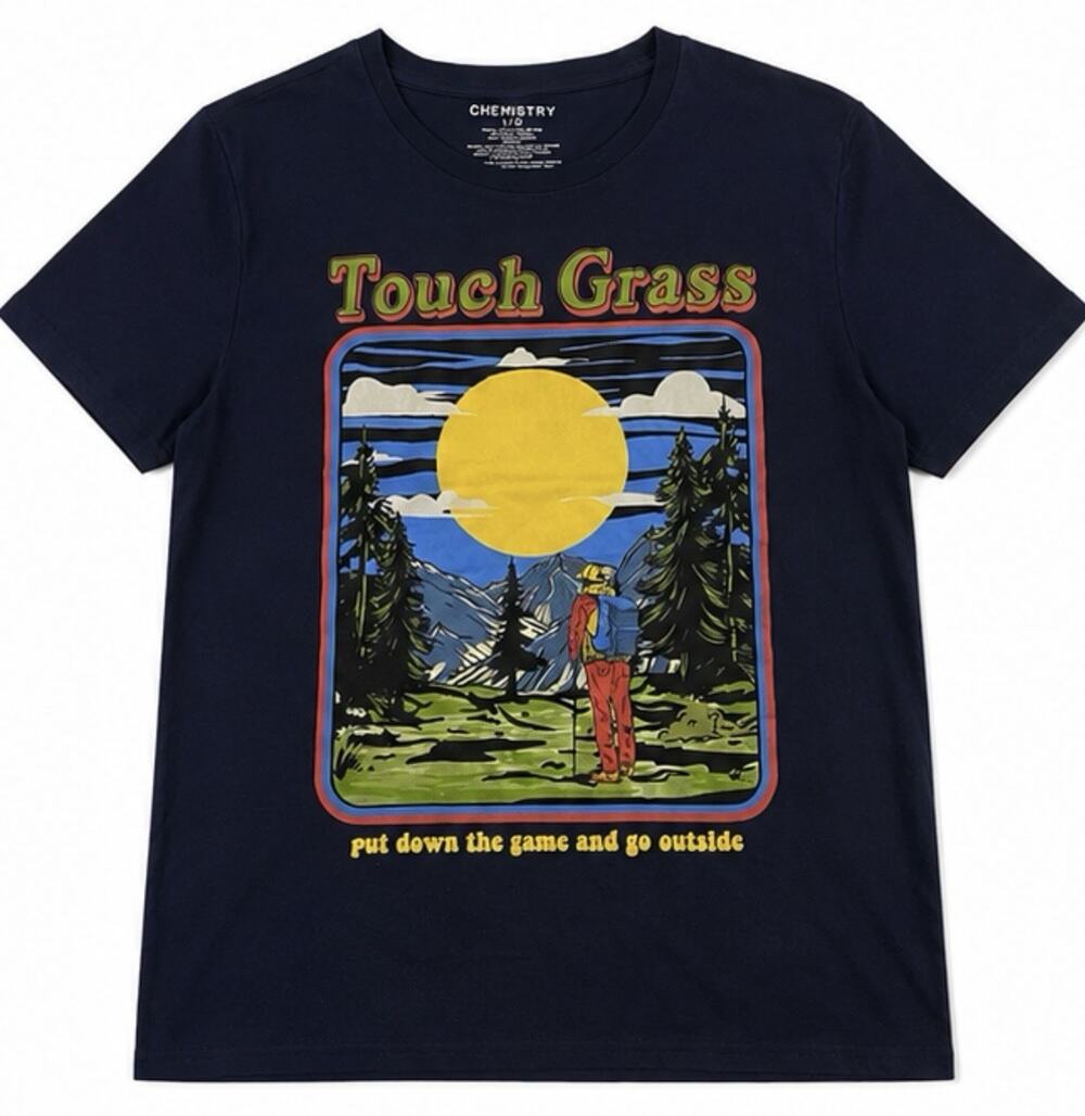 Chemistry Shirt Mens Large Blue Touch Grass Hiking Graphic Tee Outdoors Nature